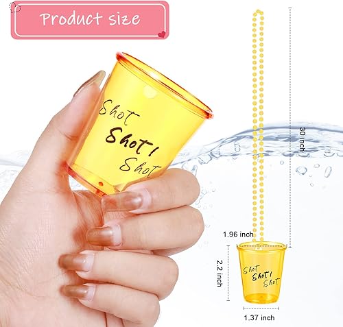 Miniatura 2 de Hillban 24 piezas de collares de chupito de vidrio de chupito de plástico en collar de cuentas, mini tazas coloridas para despedida de soltera,