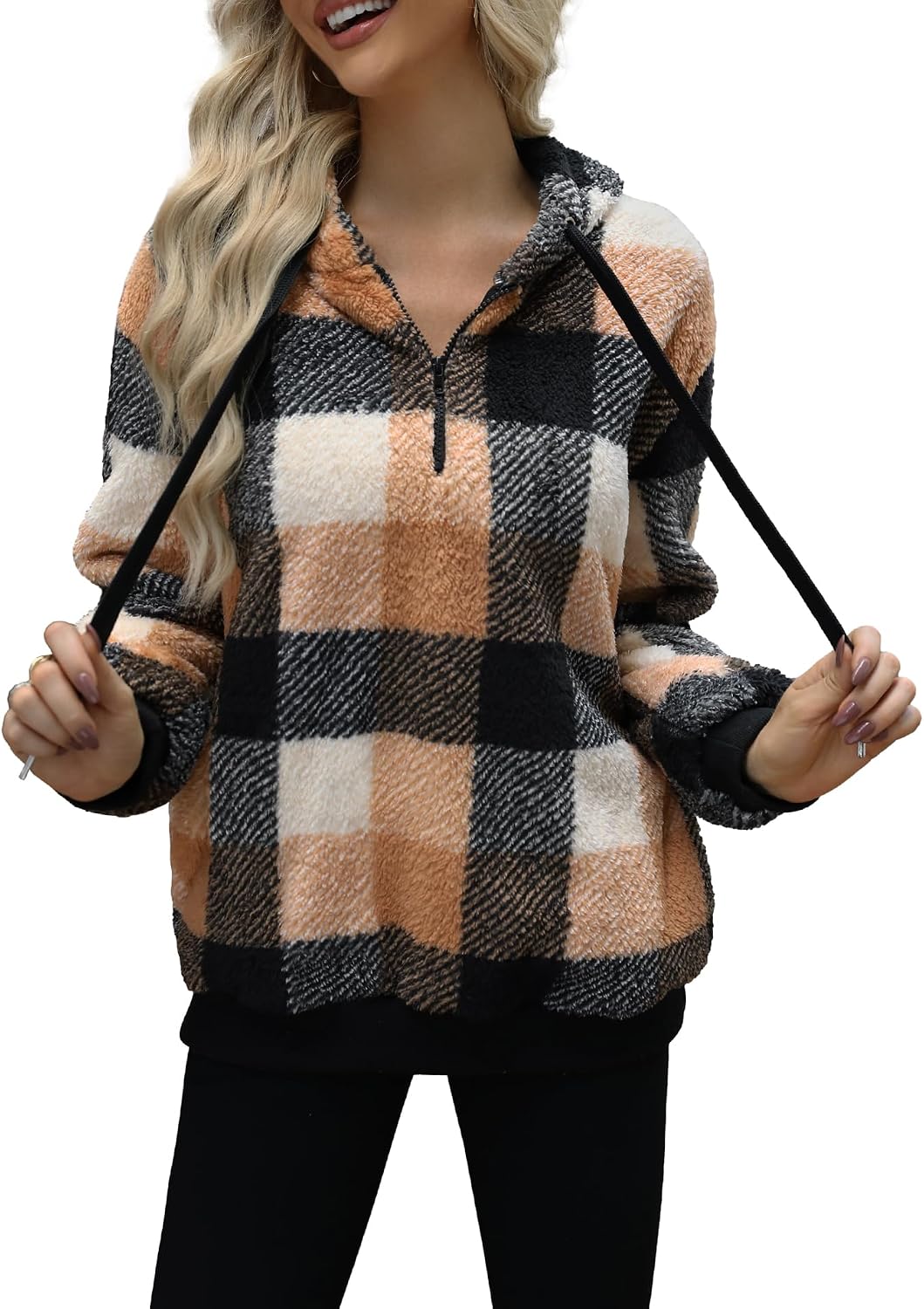 Yanekop Womens Fleece Pullover Oversized Sherpa Jacket Half Zip Pullover