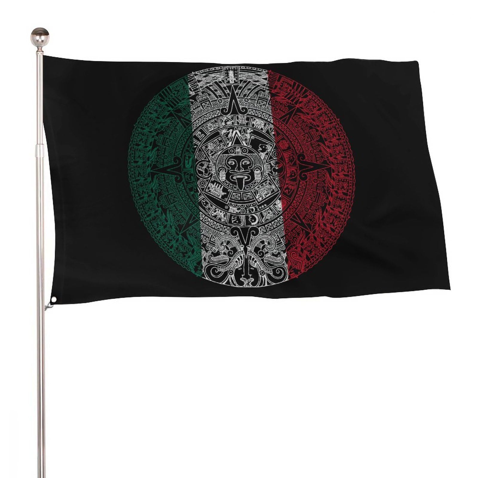 Drapeau Mexique calendrier aztèque 1,5x2,4 m pour décoration extérieure fête