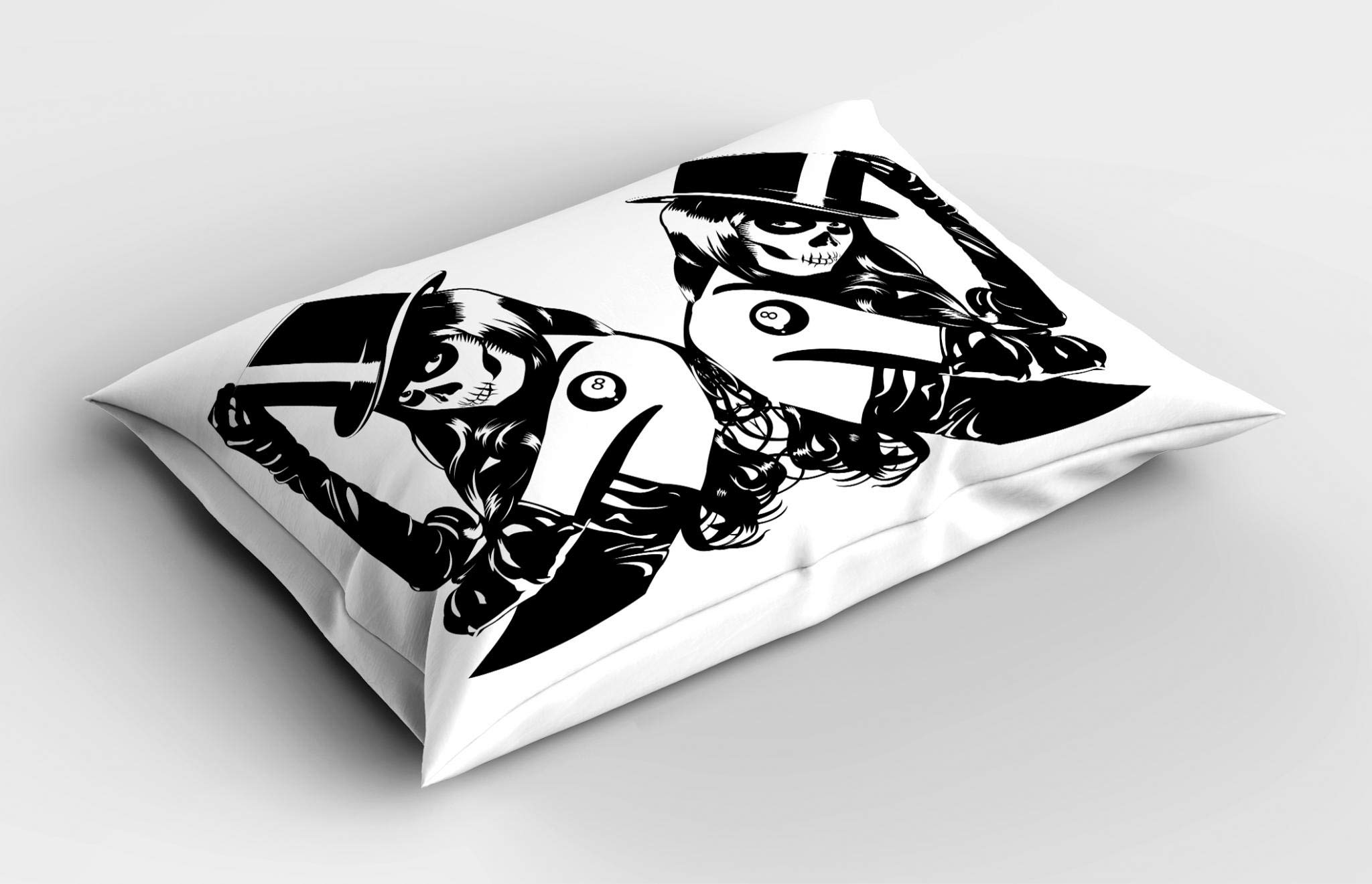 Lunarable Goth Pillow Sham, Symmetrical Design of Sugar Skull Girls with Billiard Ball Lucky Tattoo with Hat, Decorative Standard Queen Size Printed Pillowcase, 30