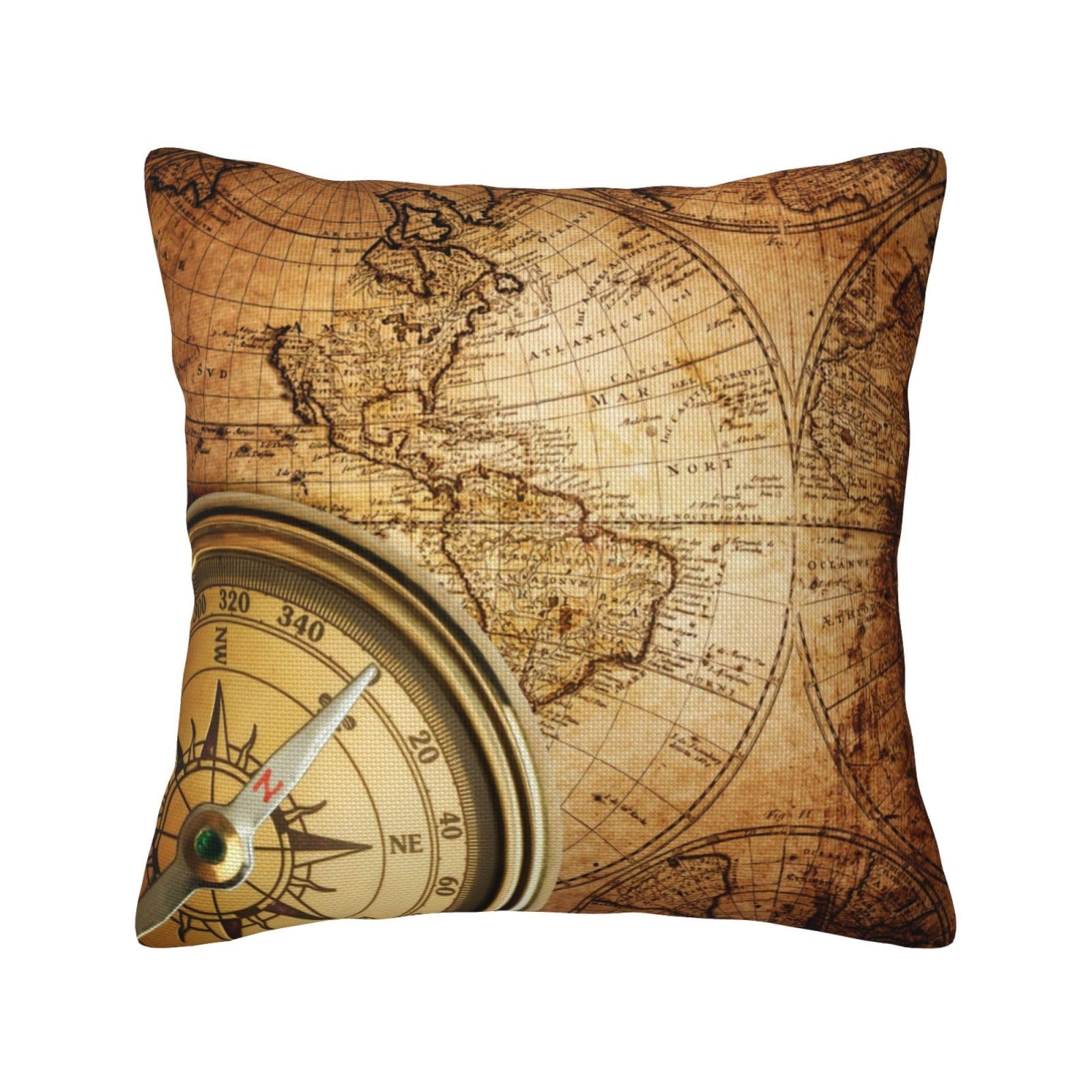 Vintage World Map 4Throw Pillow Cover Pillow Case Cushion Cover for Sofa Couch Decor 18"X 18"Inch