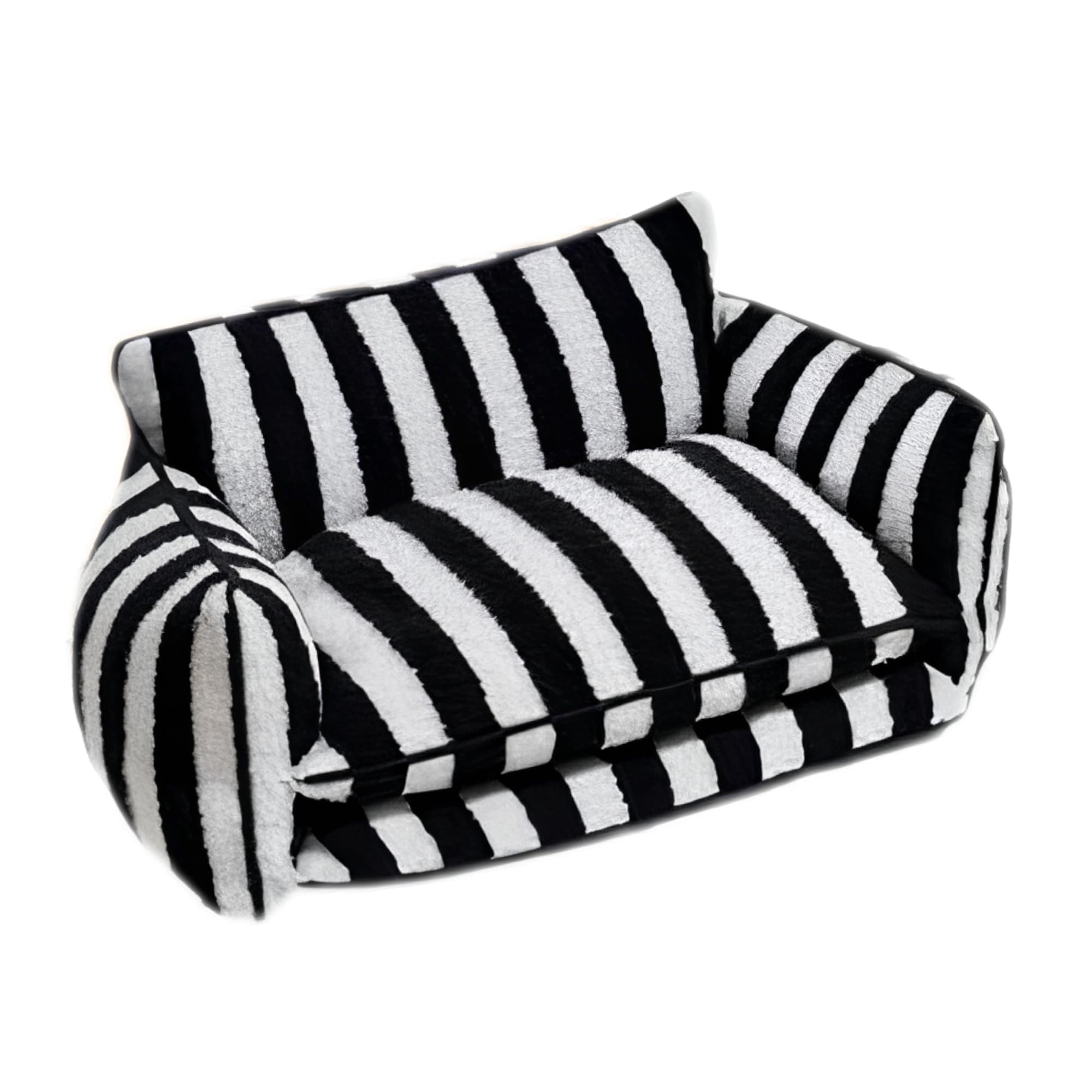 Glow Pups Dog Sofa, Cozy & Calming Pet Beds, 3-Sided Sofa Design with Faux Lambswool Cushion, Machine Washable Cotton Blend, Black/White Striped X-Large Pet Bed for Ultimate Comfort