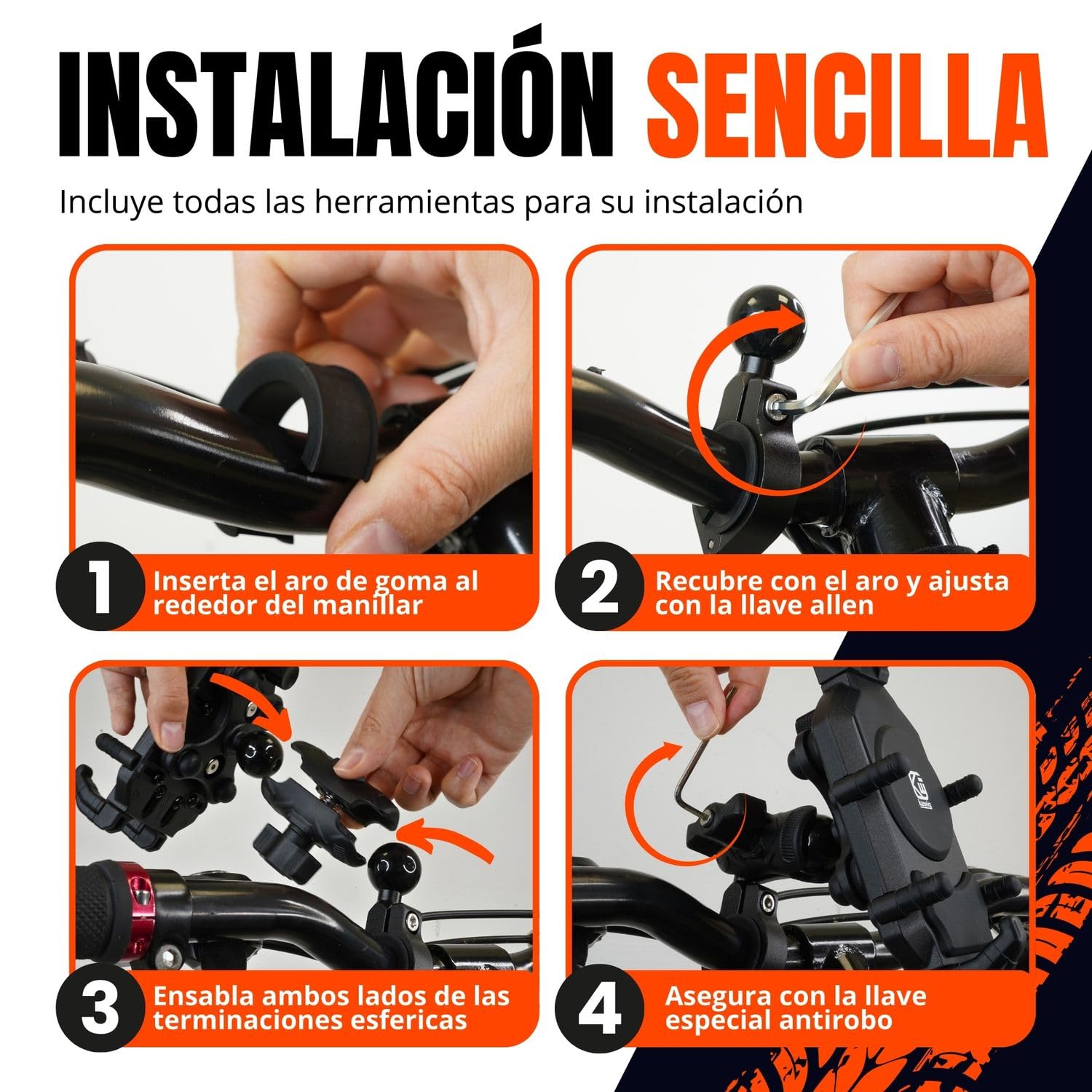 Soporte Móvil Moto Antivibración – Soporte Teléfono para Manillar o Tubo de Dirección – Universal 5,4”-7,2” Compatible con iPhone y Android.