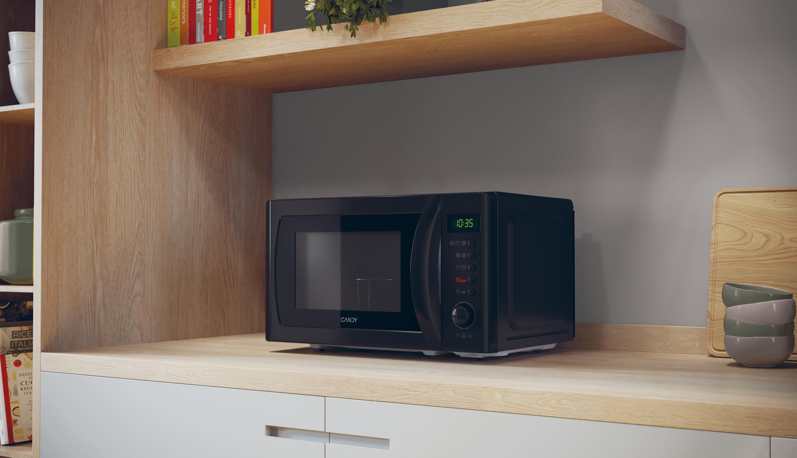 Candy Idea CMGA20SDLB Mikrofalówka Grill,20L, 700W-1050W,5 Poziomy mocy,8 Programy, Akustyczny Alert Zakończenie, Talerz 25,5CM, Grill Rack, Odszranianie, Otwarcie Lewy,Czarny