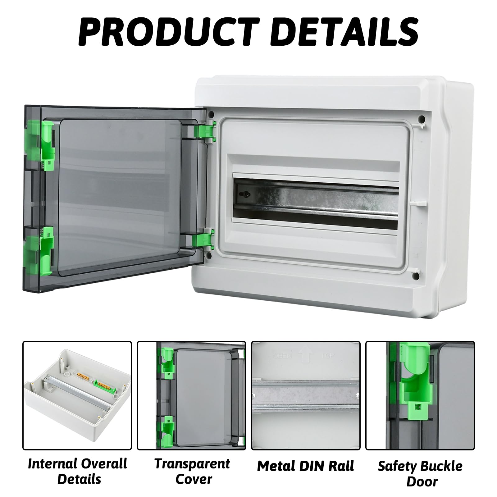Scatola di distribuzione dell'alimentazione a 12 vie, impermeabile, IP65 PC/ABS con coperchio trasparente, sbarre e guida DIN per interruttore miniaturizzato – uso interno/esterno