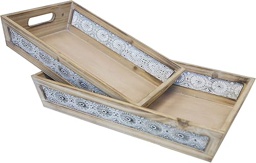 Miniatura 5 de Admired By Nature Abn5E130-NTRL - Juego de 2 bandejas de desayuno con borde de encaje anidable, mesa de café, decoración del hogar