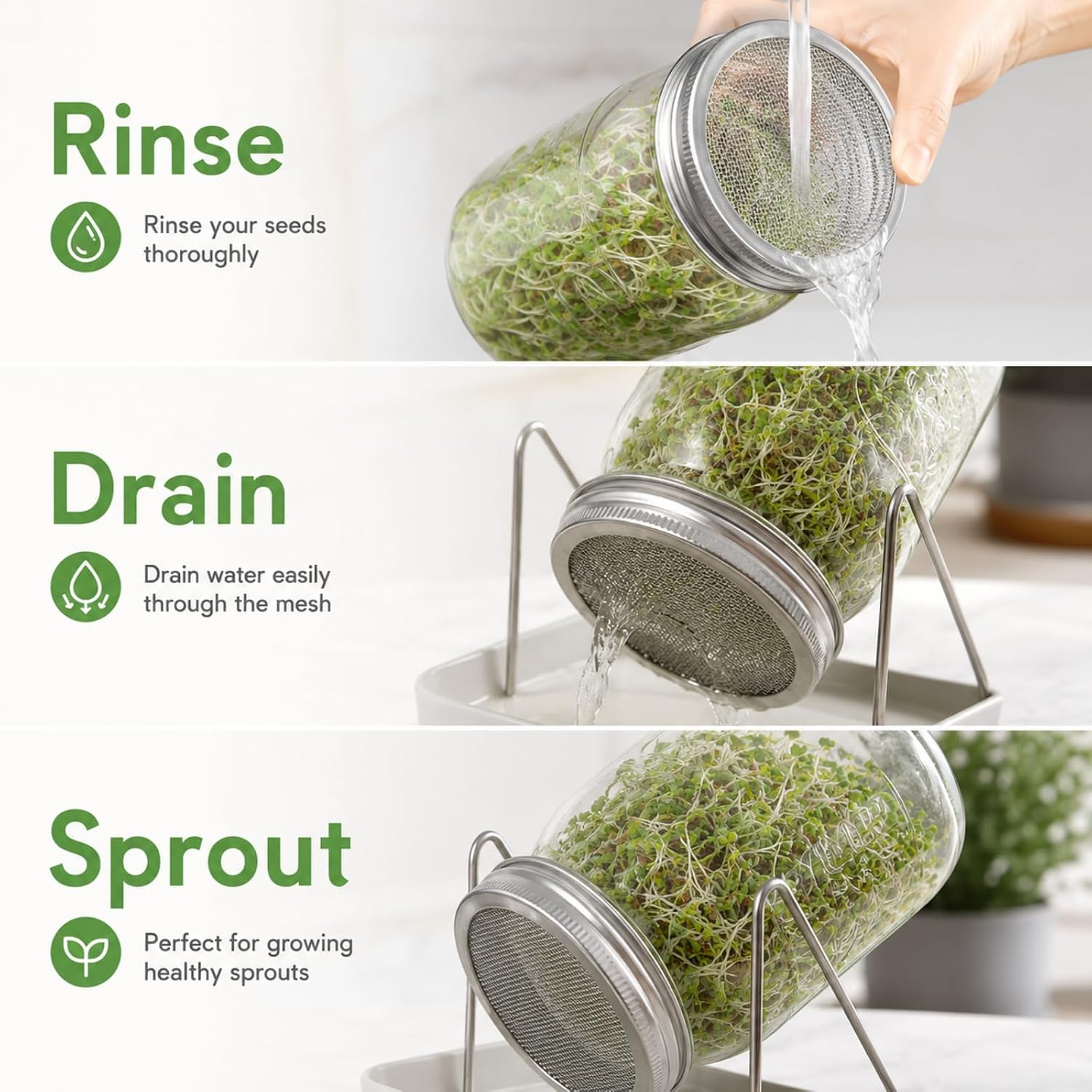 7PCS Mason Jar Lid Set, Stainless Steel Wide Mouth Grater and Sprouting Lids with Split Sealing Covers for Cheese, Sprouts, Food Storage, Silver