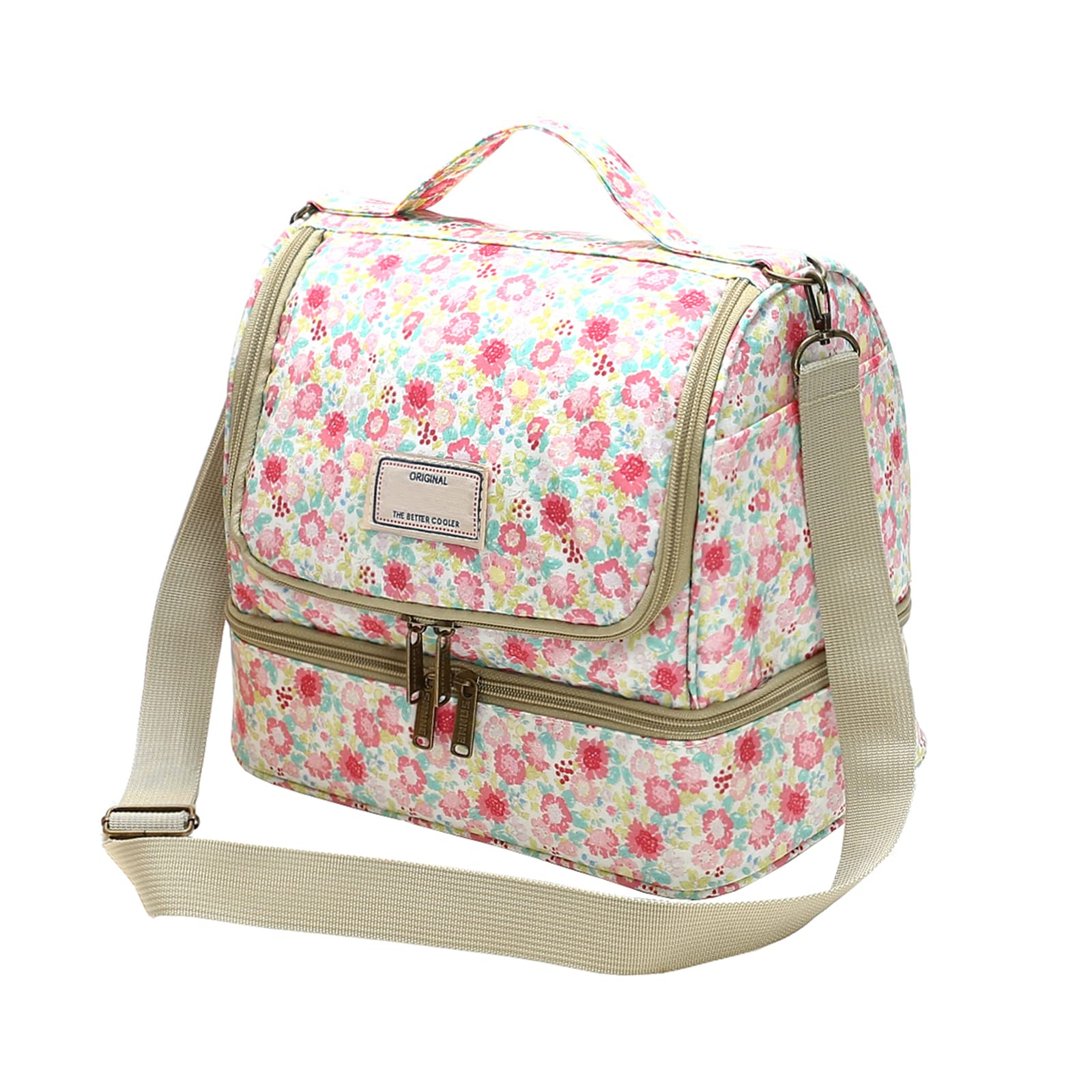 Nanxson Insulated Lunch Bag for Women Men Floral Cool Bag Lunch Box Waterproof Large Capacity Tote Bag for Picnics Work School (11L,C-Pink)