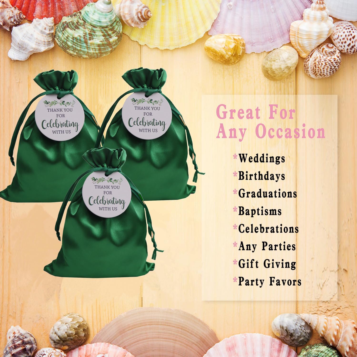 GUIFIER 30 PCS 6" x 9" Satin Gift Bags with Drawstring and Tags, Silk Jewelry Bags, Party Favor Bags, Fabric Gift Wrap Bags for Baby Shower, Bridal Shower, Christmas, Birthday, Wedding (Green) - Image 4