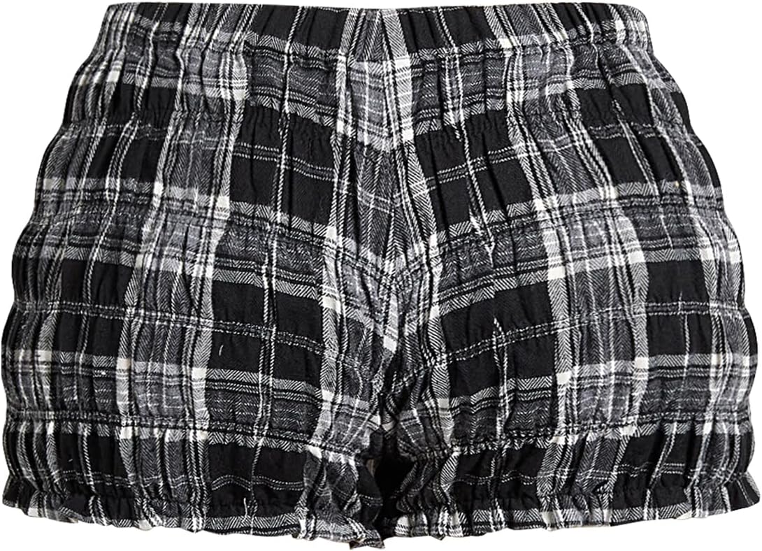 SOLY HUX Women's Ruffle Shorts Plaid Y2k Lace Bloomers Elastic Waist Frill Bottoms Gingham Micro Boyshorts - Image 2