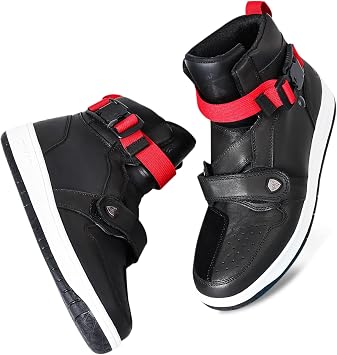 DUHAN Motorcycle Shoes Anti-Slip Leather Motorcycle Boots with Quick-Release Magnetic Buckle for Men and Women Riding/Casual Black/White