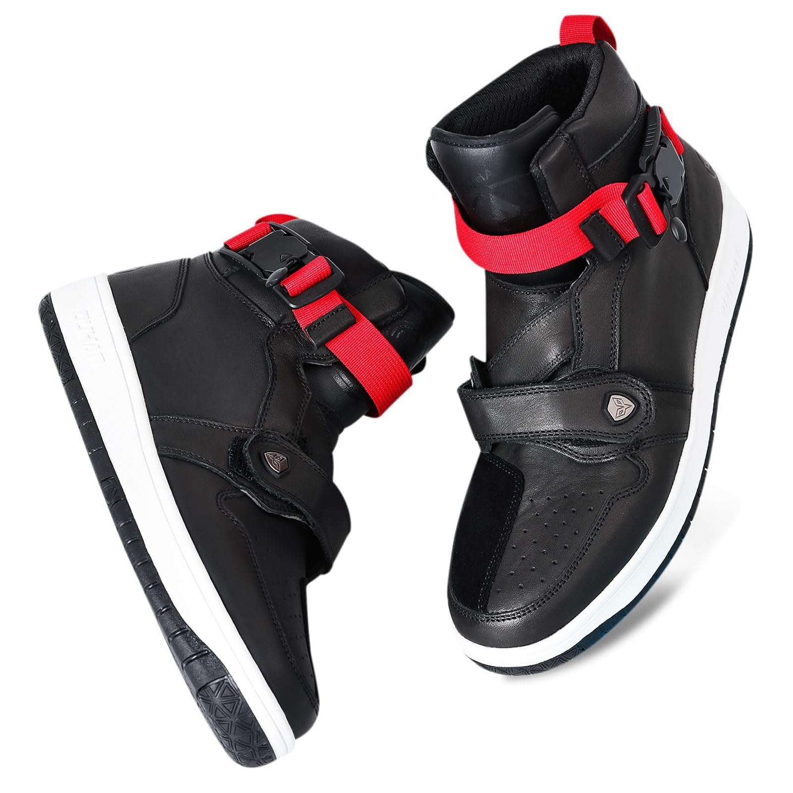 DUHAN Motorcycle Shoes Anti-Slip Leather Motorcycle Boots with Quick-Release Magnetic Buckle for Men and Women Riding/Casual (Black/White, US Footwear Size System, Adult, Men, Numeric, Medium, 5.5)