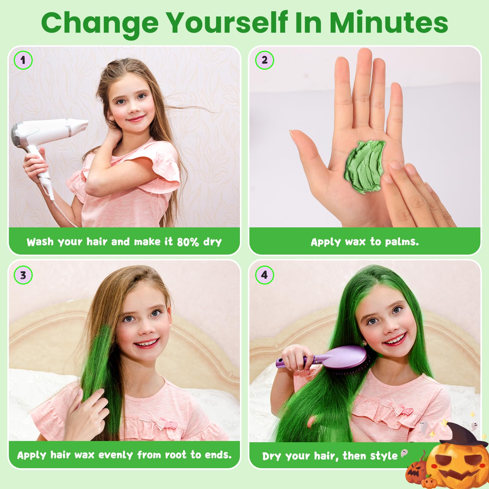 Tinte temporal verde para niños, tinte verde instantáneo para el cabello, para mujeres, hombres, color verde, pomada de peinado, cremas para teñir el cabello, para fiestas, cosplay, Halloween