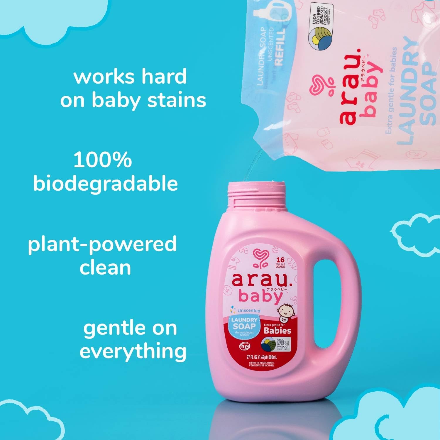 Arau Baby Laundry Soap Refill, Unscented, Plant Based Formula, Safe for Sensitive Skin, Baby Laundry Detergent with No Artificial Fragrance or Additives, Newborn and Baby Clothes, 24.3 Fl Oz image 4