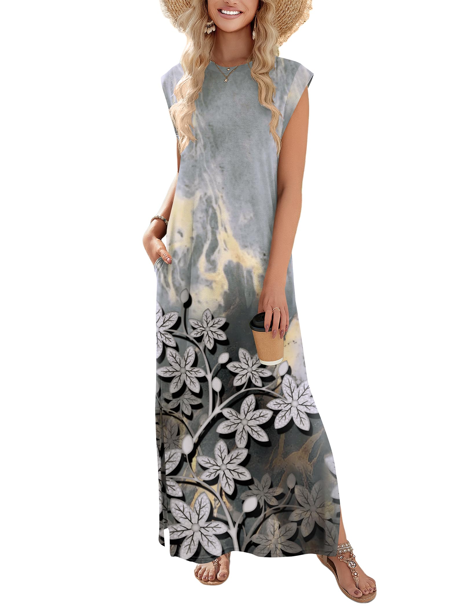 Zeagoo Summer Dresses for Women 2026 Black Long Maxi Sundresses Loose Split Wrinkle-Free Beach Travel Vacation Clothes