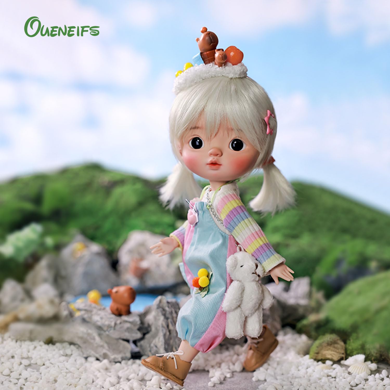 Oueneifs Xavibjd 1/6 Muñeca Bjd Arcoíris Linda Niña Párpados Dobles con Sombreros Juguete de Resina para Mayores de 15 Años