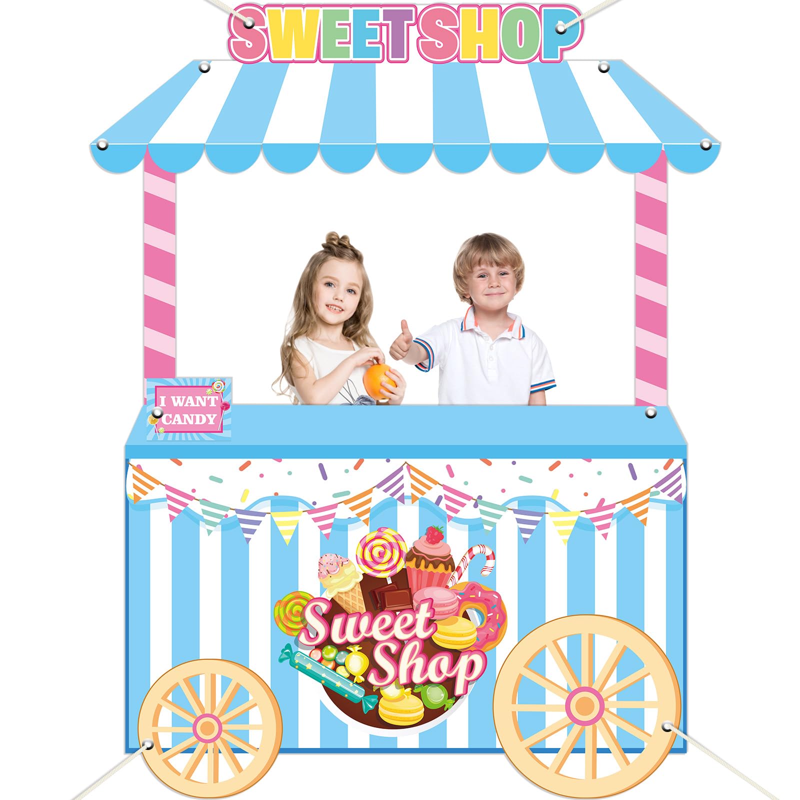 Sweet Shop Shaped Photo Prop Candy Theme Birthday Party Decor 60 x 48inch Fabric Sweet Photo Booth Frame Hanging Backdrop Banner Candy Shop