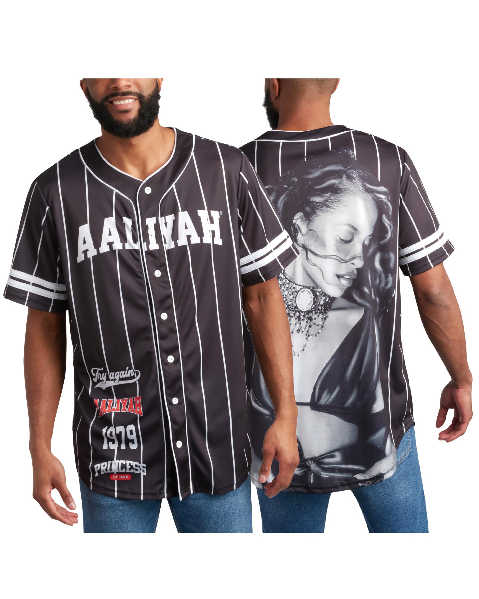 Aaliyah Unisex Baseball Jersey - Retro 90's R&B Concert Button Down Fashion Top Vintage Jersey T-Shirt for Men & Women (S-XL)