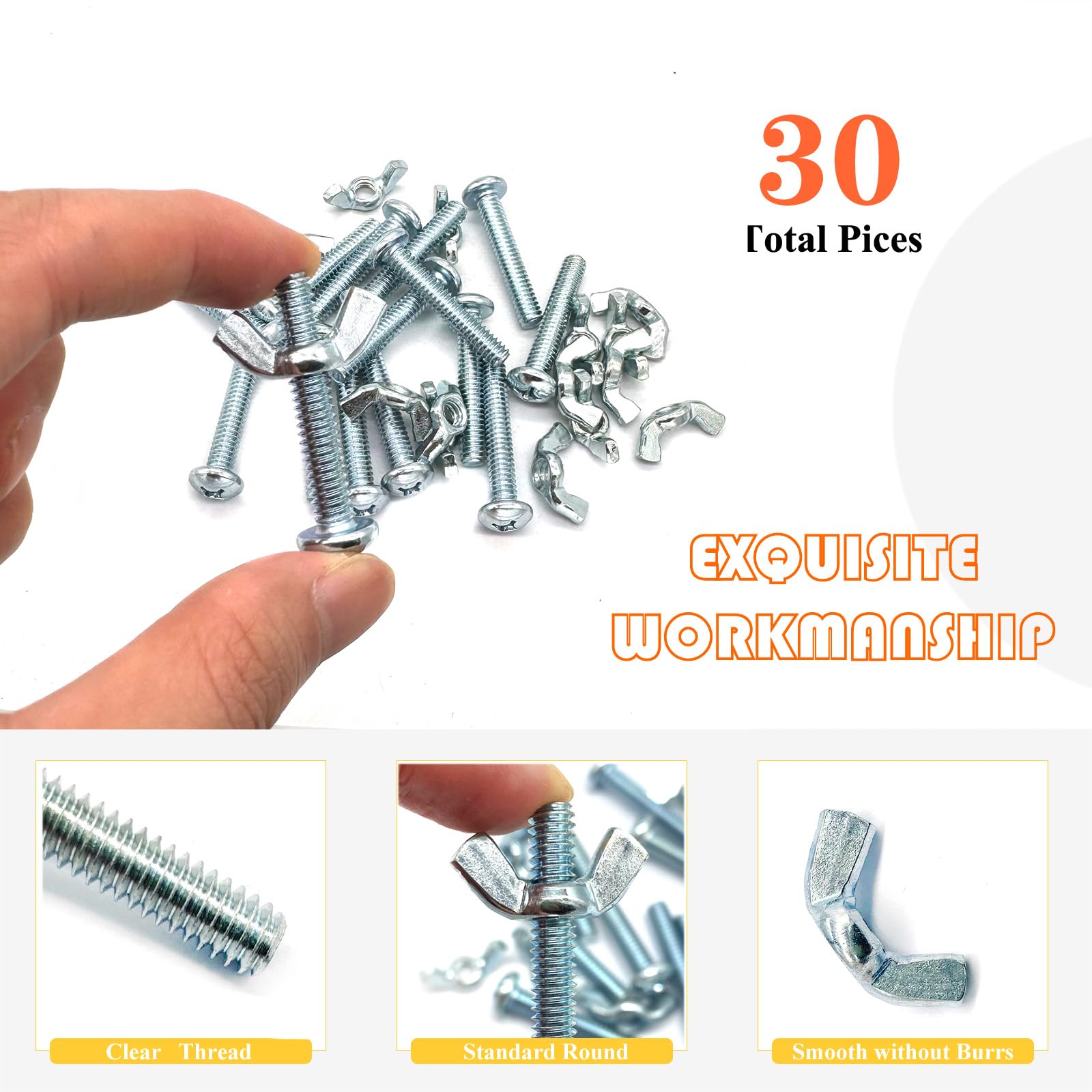 Wing Nuts & Screws Kit - 30 Pack 1/4-20 Hardware -4