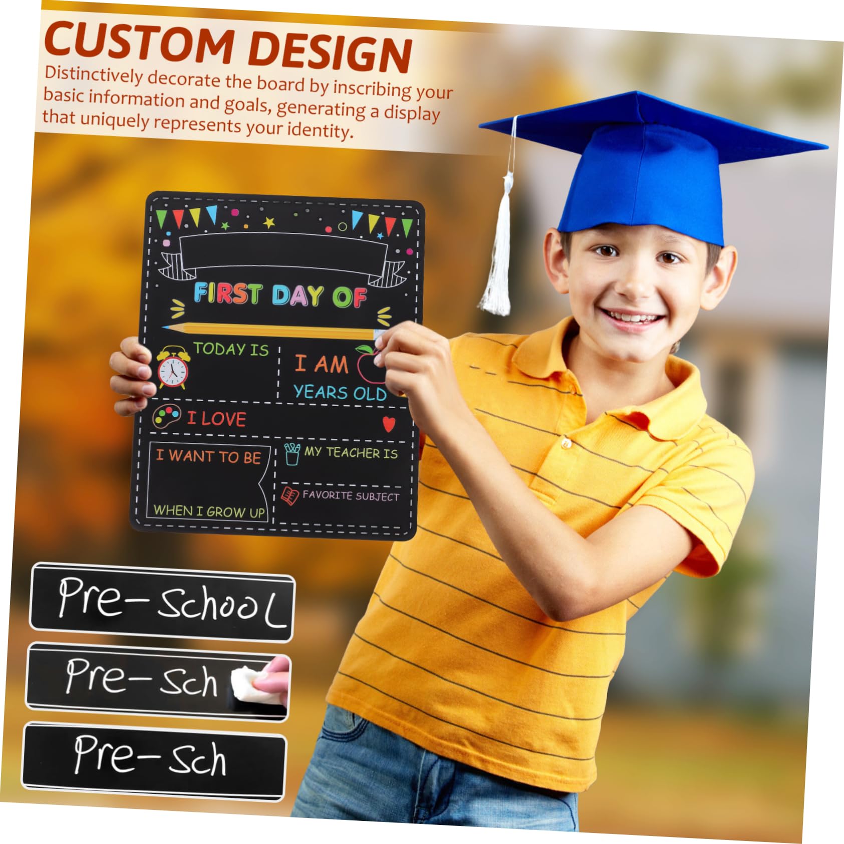 DOITOOL 4 Piezas Tablero Escolar Doble Cara de Madera para Primer Día de Colegio Pizarra Reutilizable para Fotos Decoraciones de Clase para Preescolar y Primaria