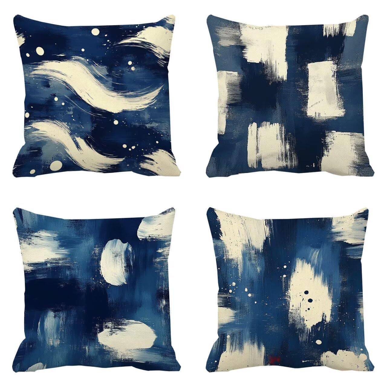 Juego de 4 Fundas Cojines Azul Arte 45 x 45 cm Fundas Cojines, Decoración Moderna Cojin Exterior, para Sofá salón Cama Sillas Decoración, Cuadrado Terciopelo Sofá Cojín Exterior (Sin Almohada) m-403