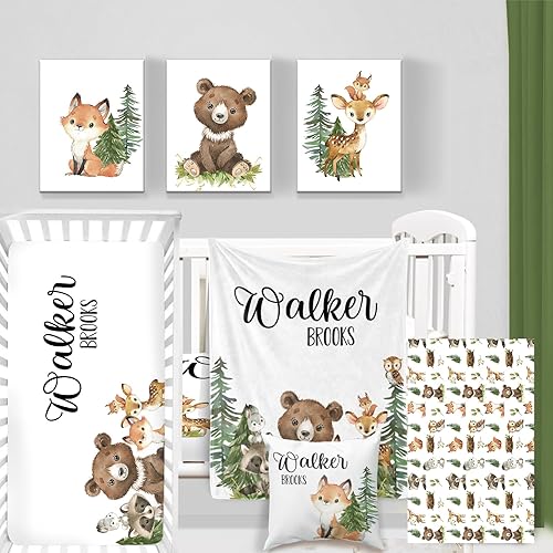 Juego de ropa de cama personalizado para cuna de bebé, 5 piezas con nombre personalizado, diseño de dibujos animados, manta cómoda, sábana para