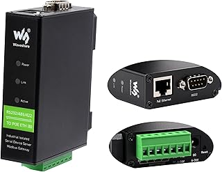 Industrial Isolated Rail-Mount RS232/485/422 Serial Server, RS232/485/422 to RJ45 Ethernet Module with POE Function, TCP/IP to Serial Converter, Multi Communication Modes, Modbus Gateway Support