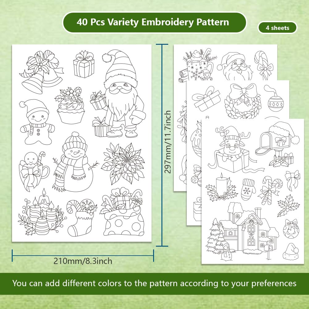 BENECREAT 45pcs Christmas Embroidery Stabilizers, Pre-Printed Water Soluble Stabilizer for Embroidery, Hand Sewing, Unisex Adults