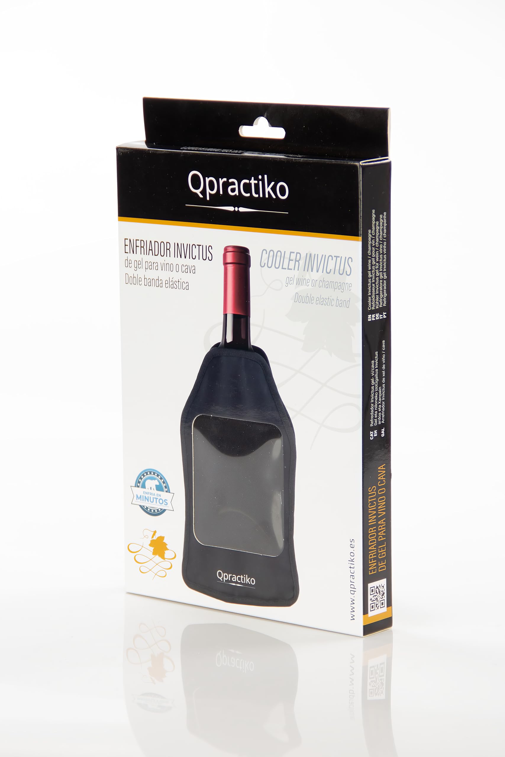 Qpractiko | Raffreddatore bottiglie vino Invictus | Nylon nero, gel refrigerante, leggero, riutilizzabile | Raffreddamento rapido, facile trasporto | Mantiene il vino a temperatura ovunque