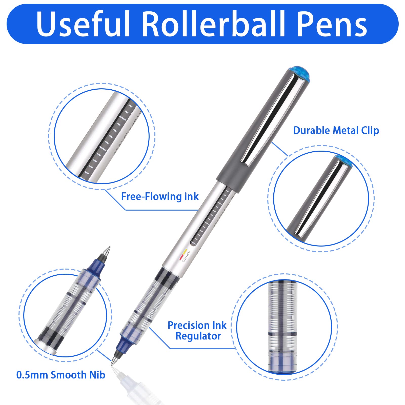 16 Pack Blue Ink Gel Pens - Quick-Drying, Write Smoothly, 0.5mm, Blue 16 Pack, 1 count (Pack of 16) - Image 2