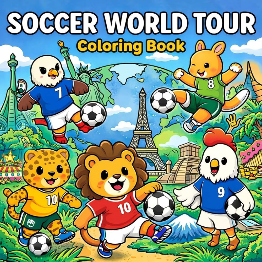 Soccer World Tour Coloring Book for Kids and Adults, Teens