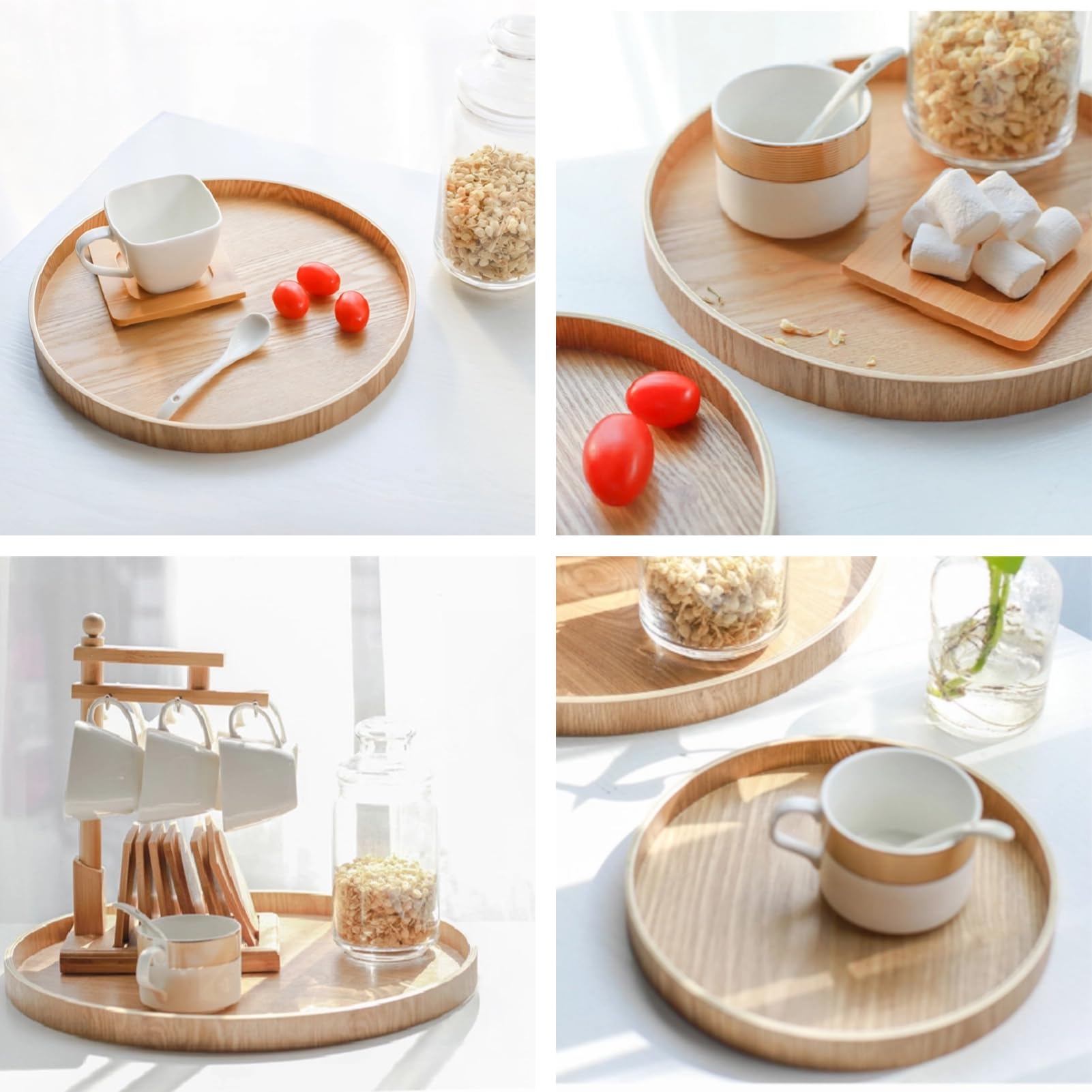 Plateau De Service Rond En Bois 30 Cm Anti-dérapant - Plateau Petit Déjeuner Élégant