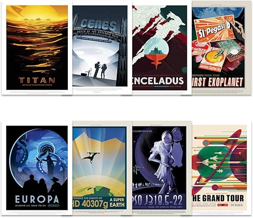 Miniatura 10 de Póster de la NASA Space Grand Tour Travel Exploration Exoplanet Art Print para decoración del hogar, paquete de 17 unidades, incluye impresión