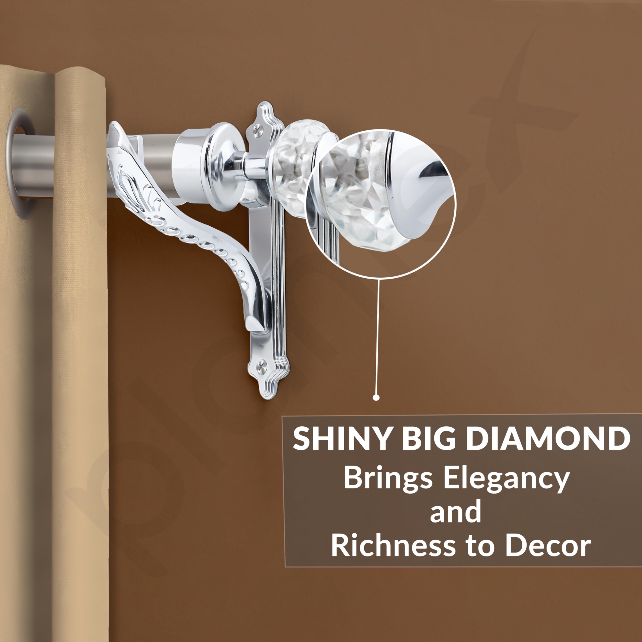 Plantex Heavy Duty Curtain Rod Holder/Aluminium Curtain Brackets/Diamond Shape Curtains Holder (Chrome - 3 Pair) 3