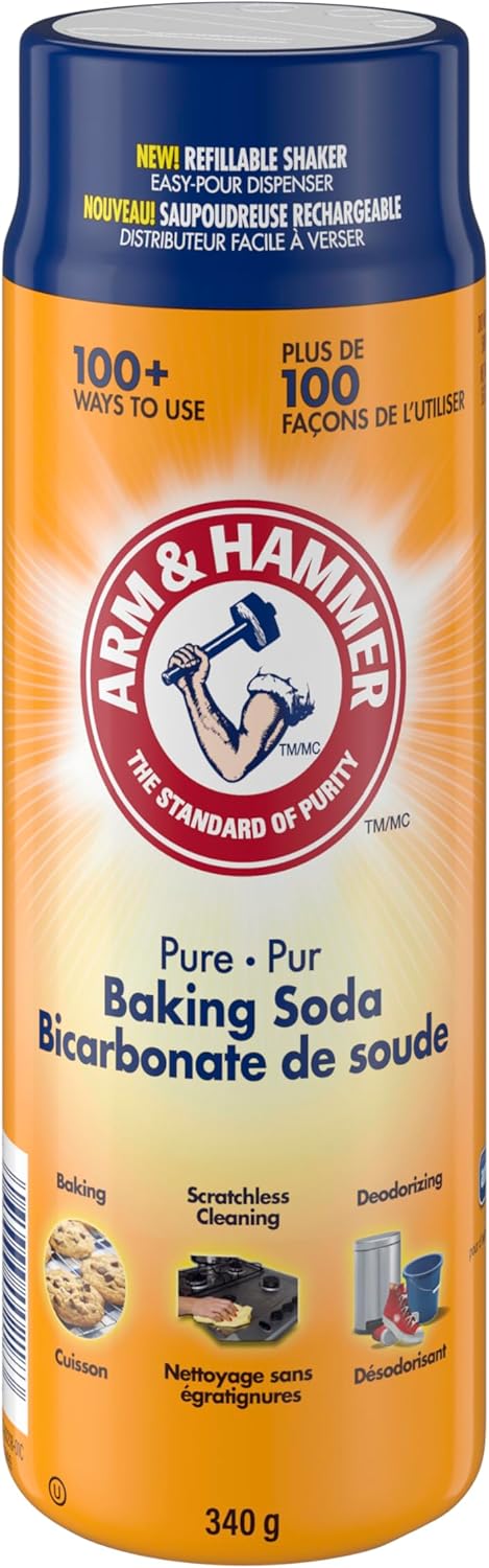 ARM & HAMMER Baking Soda Shaker, Dual Sided Easy Pour Dispenser, For Baking, Cleaning and Deodorizing, 340g