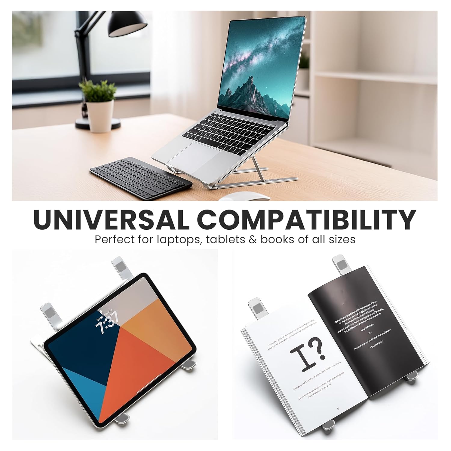 SL-221, 6-Level Adjustable Foldable Aluminum and Silicone Build Laptop Stand, Multi-Size Compatible, Easy Folding for Storage Ergonomic Comfort Works with MacBook, Dell, HP & More (Silver) 24 71j+cyIhpVL. SL1500