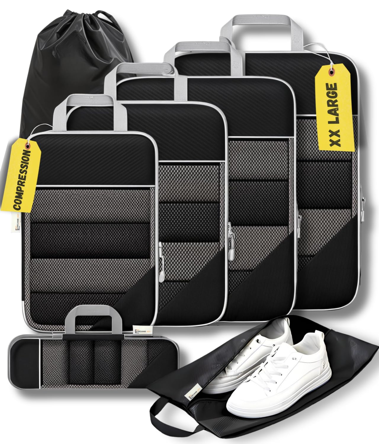 ORGANIEASY 7-Set Compression Packing Cubes for Travel, Lightweight Luggage Packing Organizer for Backpacks & Suitcases, Space Saving Perfect Packing