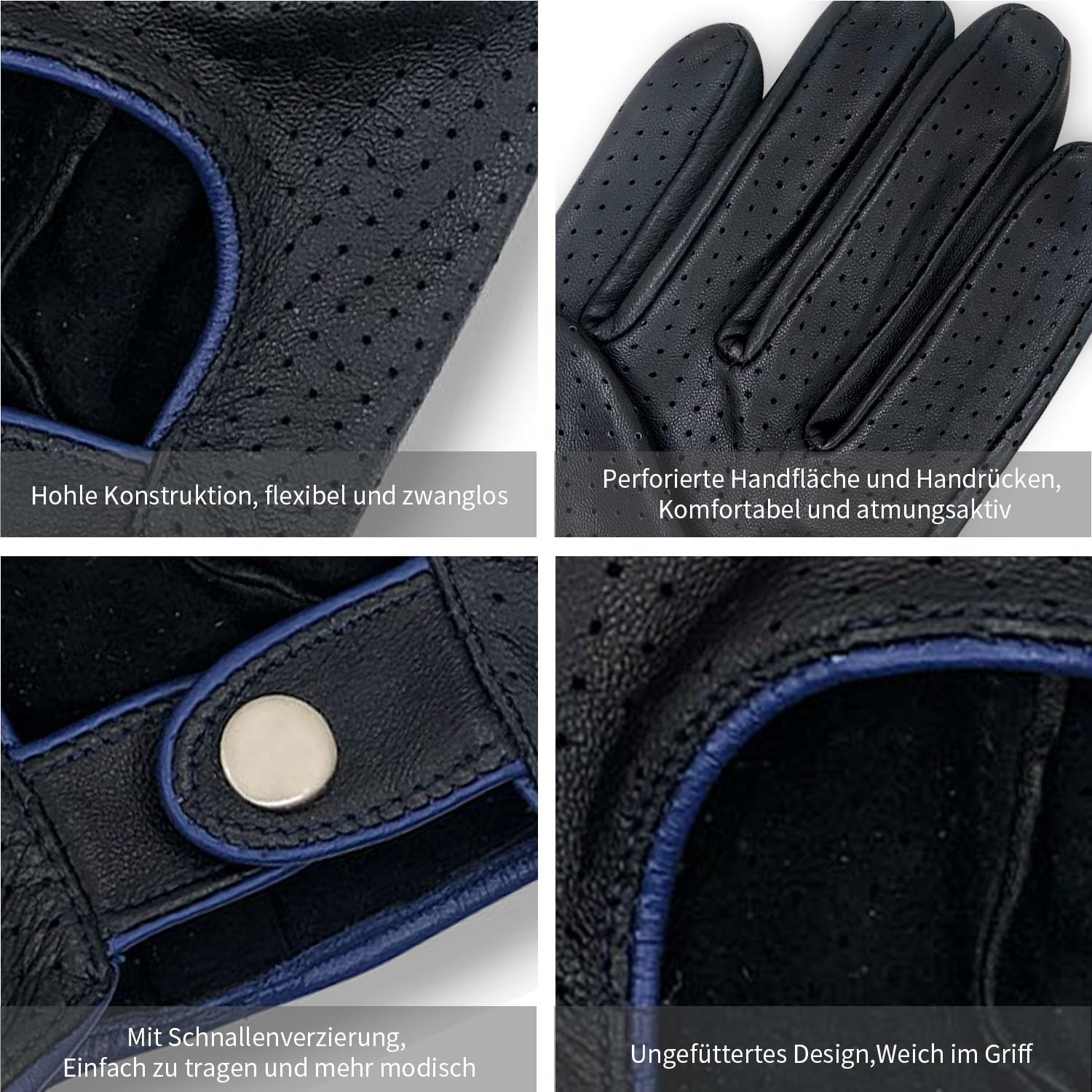 Guantes de conducción de cuero de piel de oveja 100% suaves y lujosos para hombres, con malla y pantalla táctil