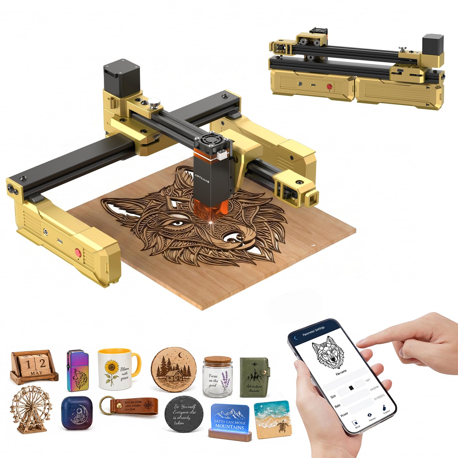 Photo 1 of Artilume Laser Engraver 7000mW Laser Engraver Machine with App Control Higher Accuracy Lazer Cutter with 200x150mm Working Area for Wood,Leather Acrylic DIY & Crafting and Small Business(T1)