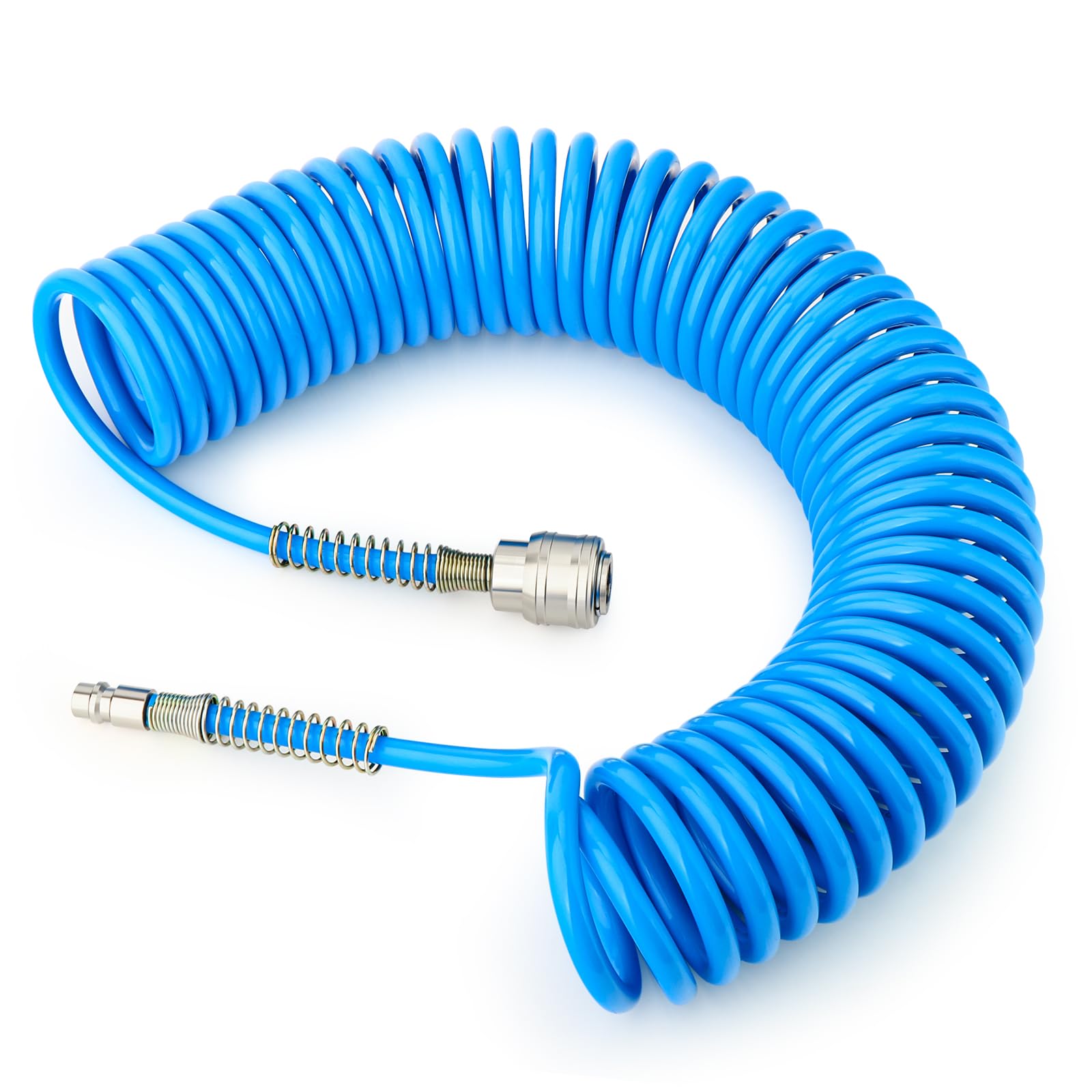 GASHER 1/4" x 10m Manguera de aire de poliuretano de 8mm de diámetro exterior con limitador de curvatura, acoplador rápido y enchufe de 1/4" Europa, para compresor de aire, azul