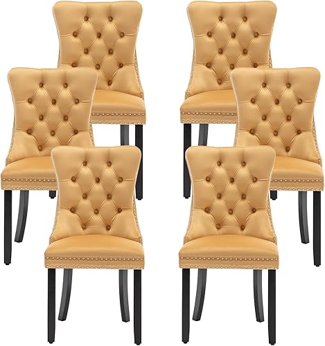 Miniatura 54 de Kiztir Juego de 2 sillas de comedor de terciopelo, sillas de comedor tapizadas con ribete de anillo y respaldo con botón, silla de comedor copetuda