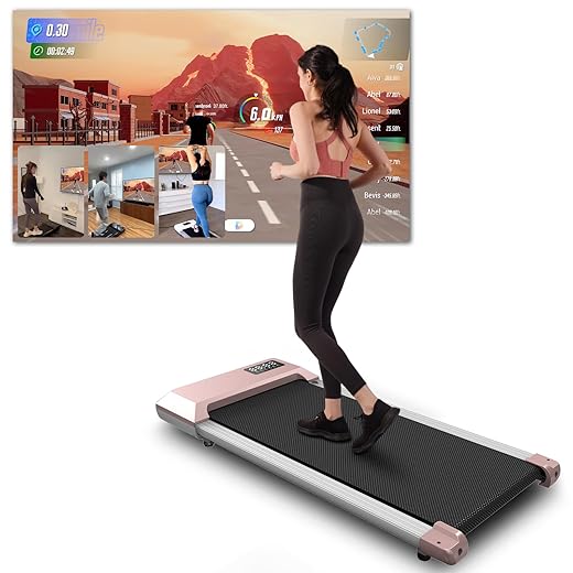 MJWW Raceable Treadmill with AI Trainer, Max 300 lbs Treadmill Suitable for Smart Portable Device, Walking Pad APP Control with Training Courses and Multi-Runner Races
