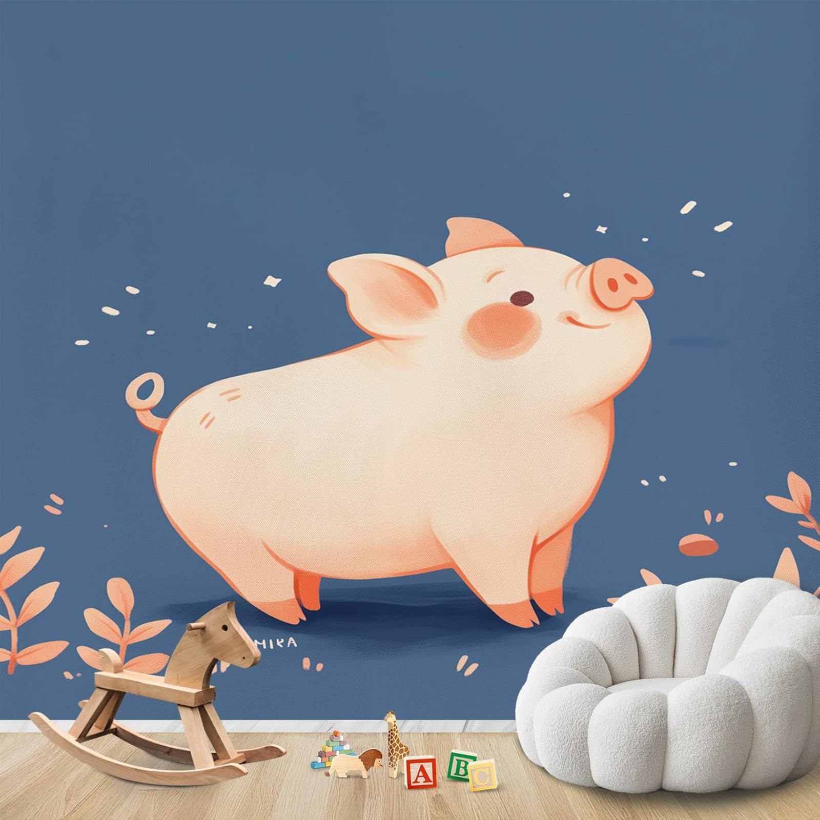 Kfjhgbdshhj 3D Mural Photo Wallpaper Cartoon Pig Wallpaper Funny Animals Baby Room Non-Woven Modern Living Room Bedroom Children's Room Decoration Motif Wallpaper,430Cmx300cm Wall Sticker - Background Wall - Painting - Po