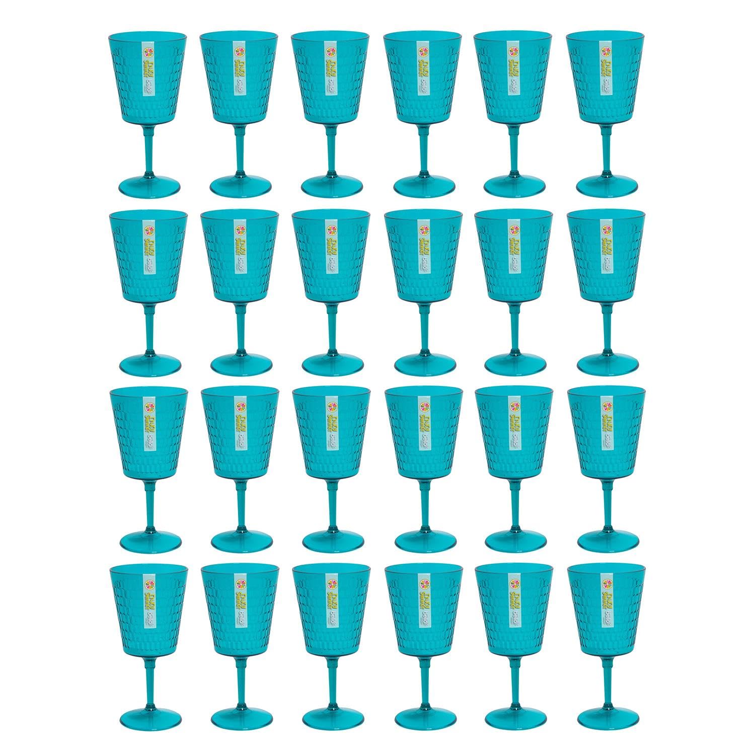 YöL Set of 24 Wine Glasses Plastic Teal Honeycomb Design Reusable Summer Party BBQ Goblets Cups Drinkware