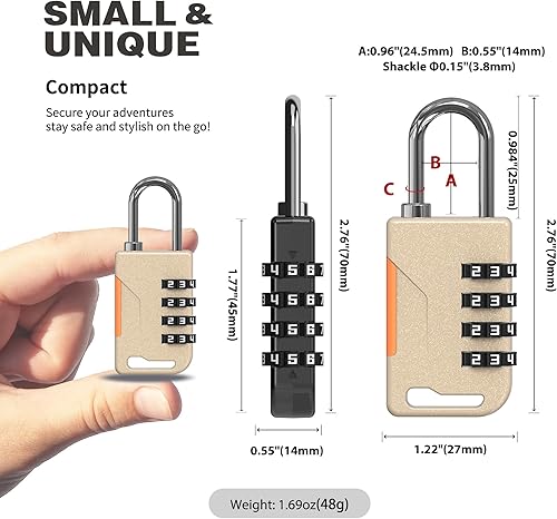 Miniatura 2 de Candado de combinación para casillero, cerradura de combinación para gimnasio, candado pequeño para equipaje de viaje con código, candados de