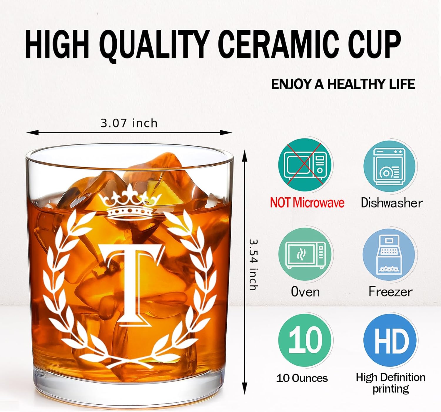 Personalized Whiskey Glasses Gifts for Men, Letter T Initial Whiskey Glass, Christmas Birthday Gifts for Men Husband Brother Dad, 10 OZ Old Fashioned Glass with Gift Box(Letter T) - Image 6