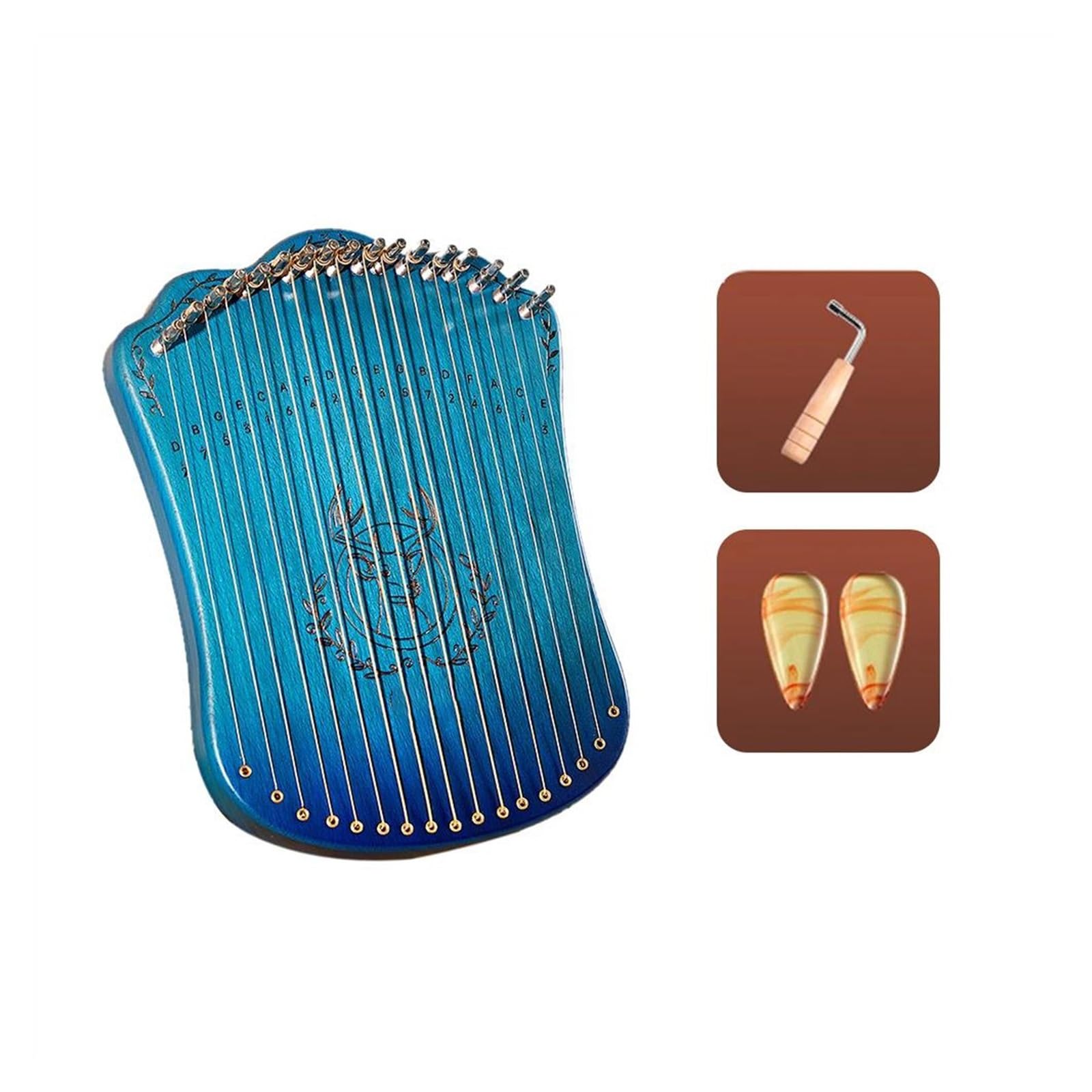 harfe instrument 17-saitige Lyra-Harfe Tragbare Harfensaite Aus Massivem Buchenholz Mit Stimmschlüssel-Picks Für Anfänger Und Erwachsene(Blue)