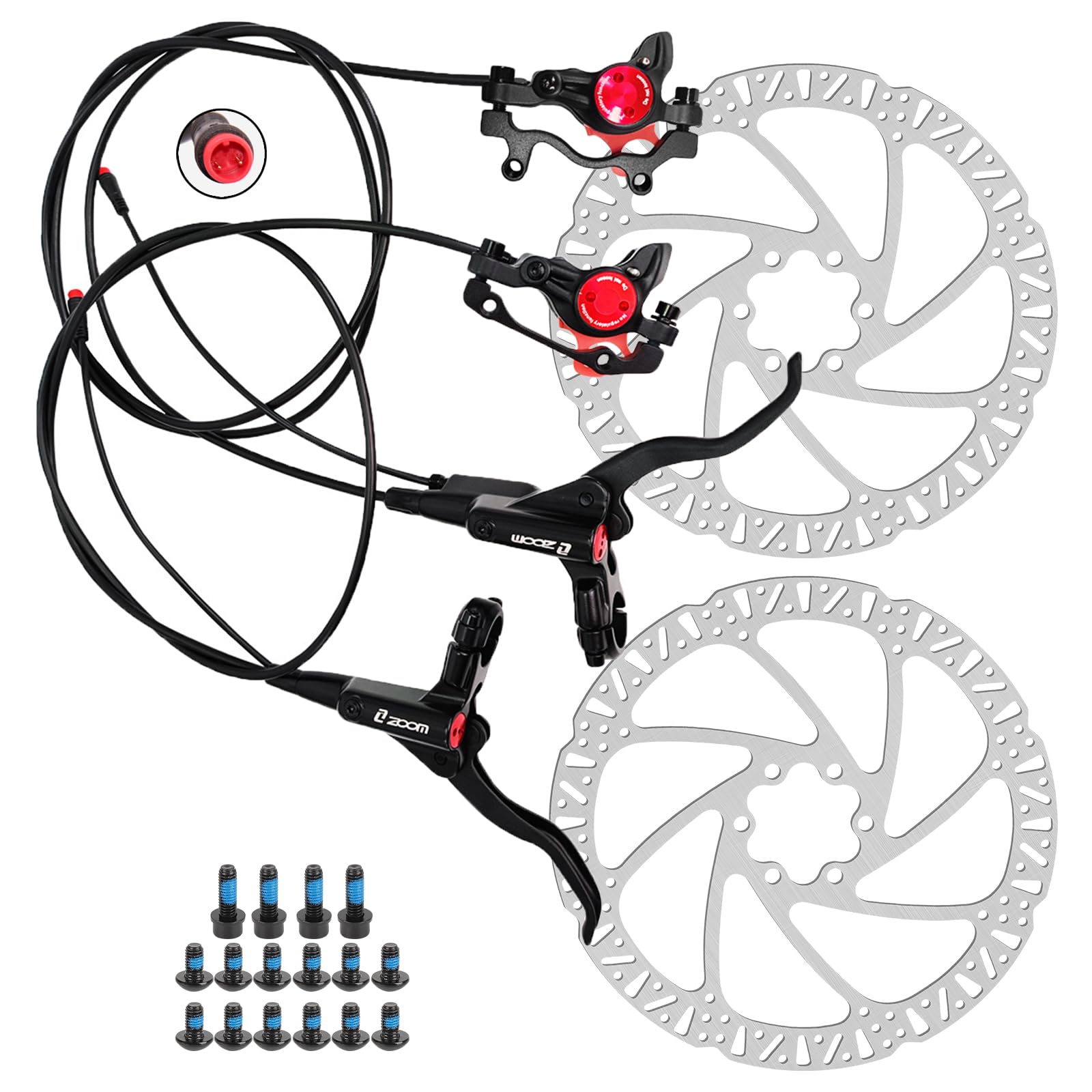 JFOYH Zoom Hydraulisches E-Bike Bremsen-Upgrade-Kit – 2/3-Pin Stecker, Stromunterbrechungssensor, vormontierte Bremshebel & Bremssättel mit 160 mm Bremsscheiben