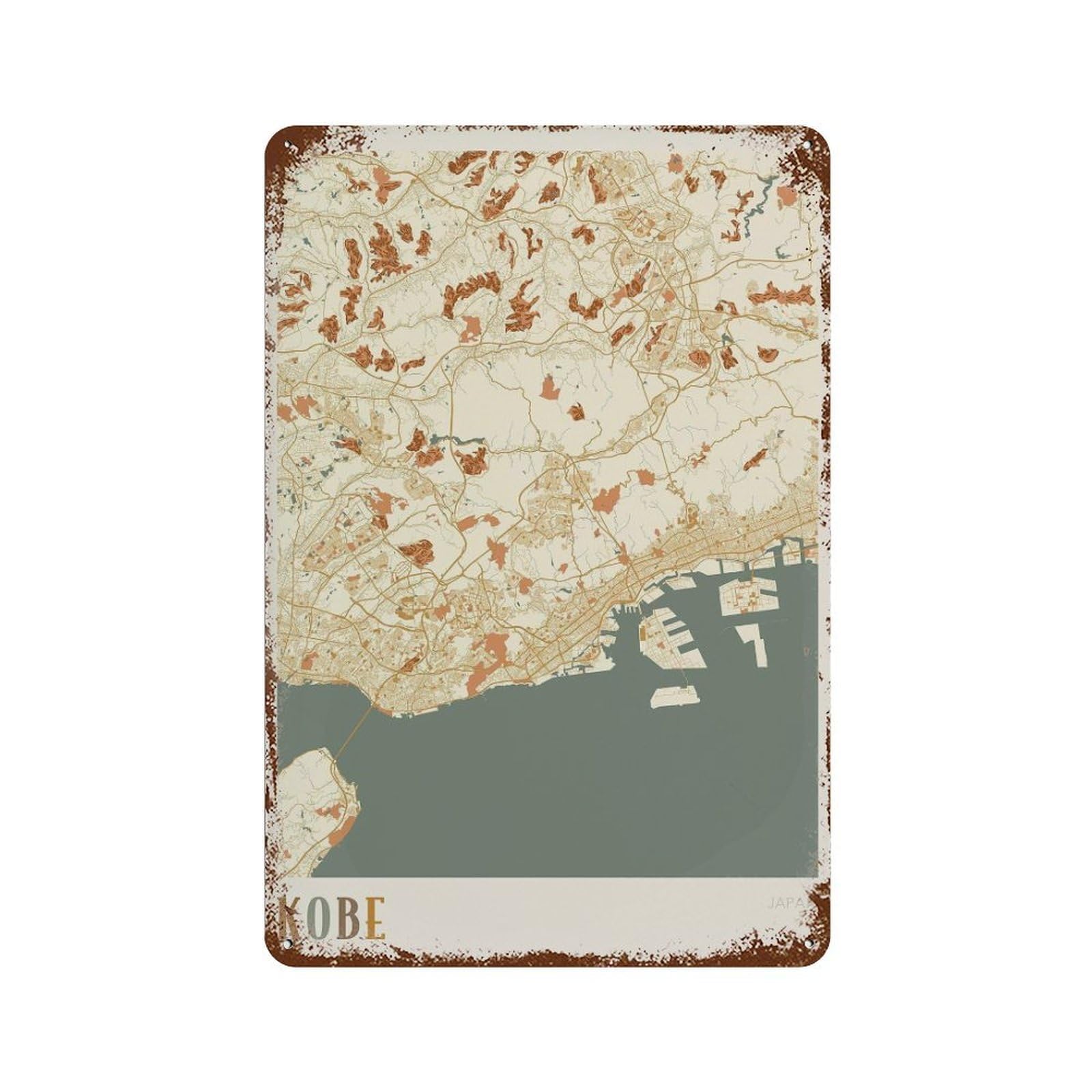 xiaoxiaoshen Kobe Map Japan Travel Gift Boho (2) Wall Decor Art Metal Tin Poster Modern Home Decor Art Home Bar Shop Decorations Vintage Sign 30x20cm