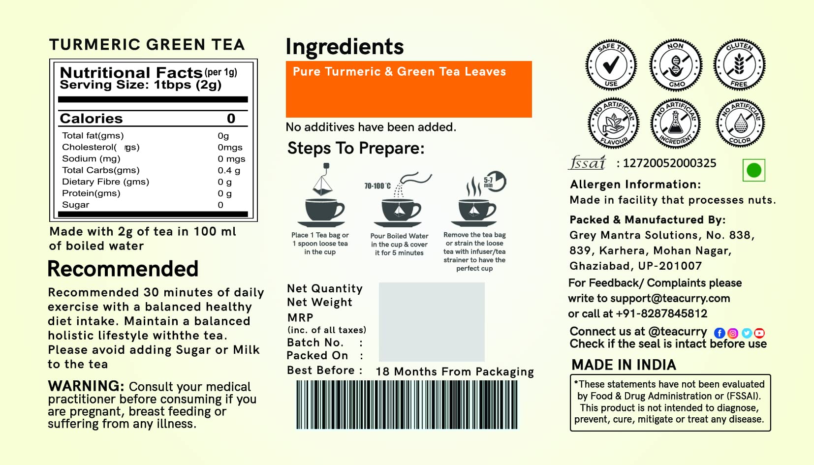TEACURRY Turmeric Green Tea - 30 Tea Bags 1 Month Pack - Image 5 thumbnail